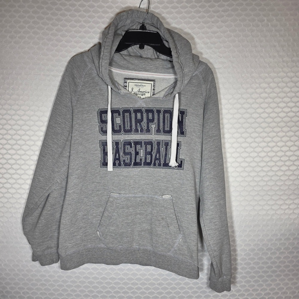 J. America Vanity Womens M Scorpion Baseball Hoodie Gray Shiny Navy Blue Graphic